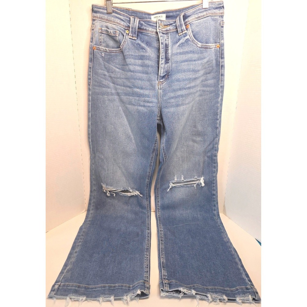 Artemis Vintage High Rise BootCut Button Fly Distressed Medium Wash SZ 13 Frayed